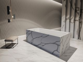 Ванна из искусственного камня ABBER Blitz AS9502GB 180x80см белый мрамор AS9502GB